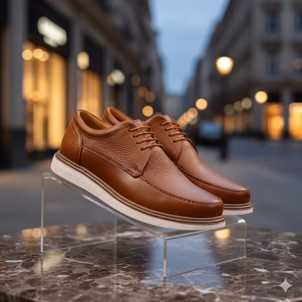 کفش چرم مردانه طبی کد TB057TN رنگ عسلی