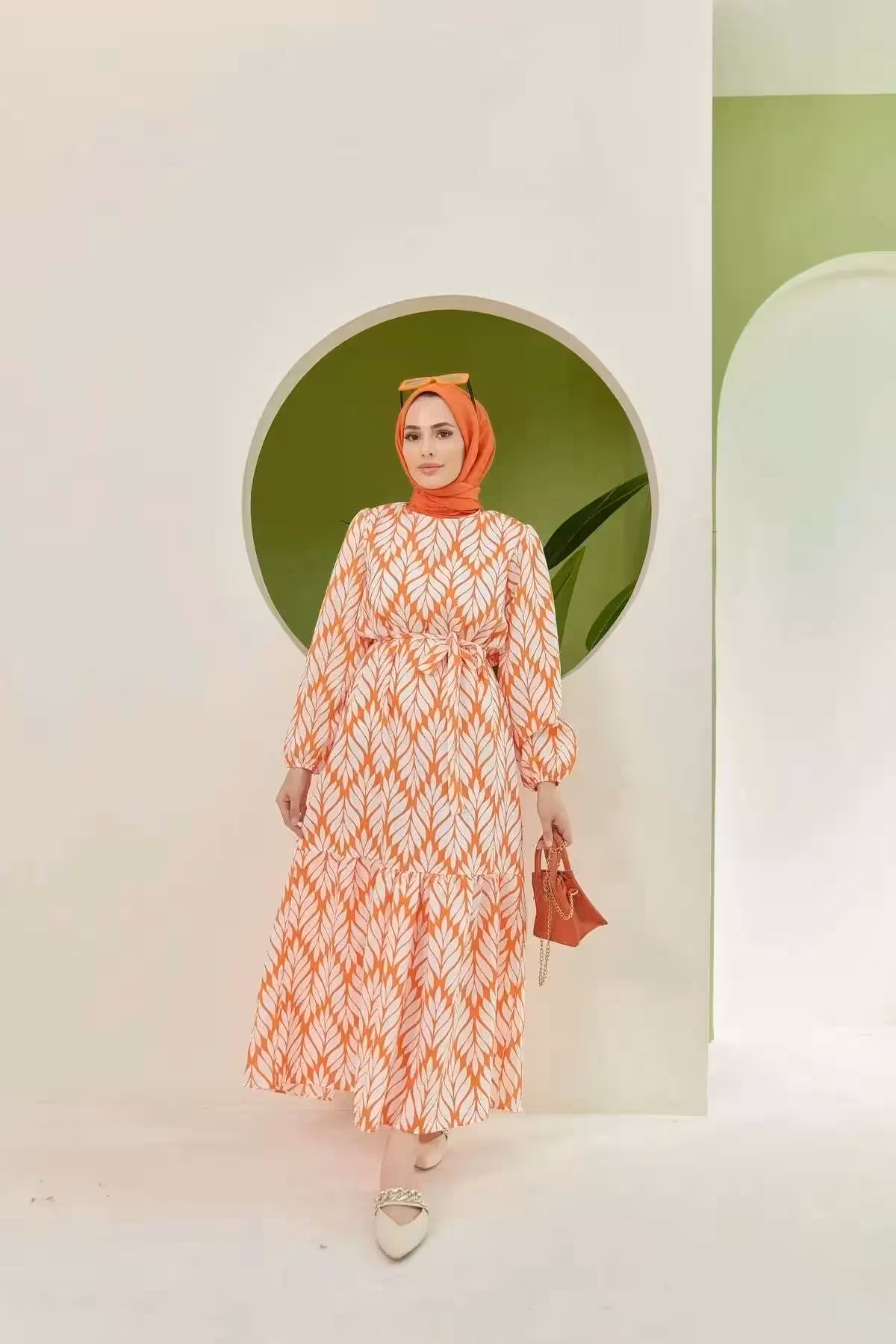 لباس تابستانی گلدار / آبی نارنجی - 10479