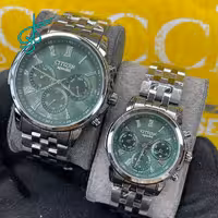 خرید ست ساعت زنانه و مردانه سیتیزن اسپشیال سه موتوره فعال کیفیت عالی ساخت ژاپن استیل رنگ ثابت کد 2116028 - ردگل