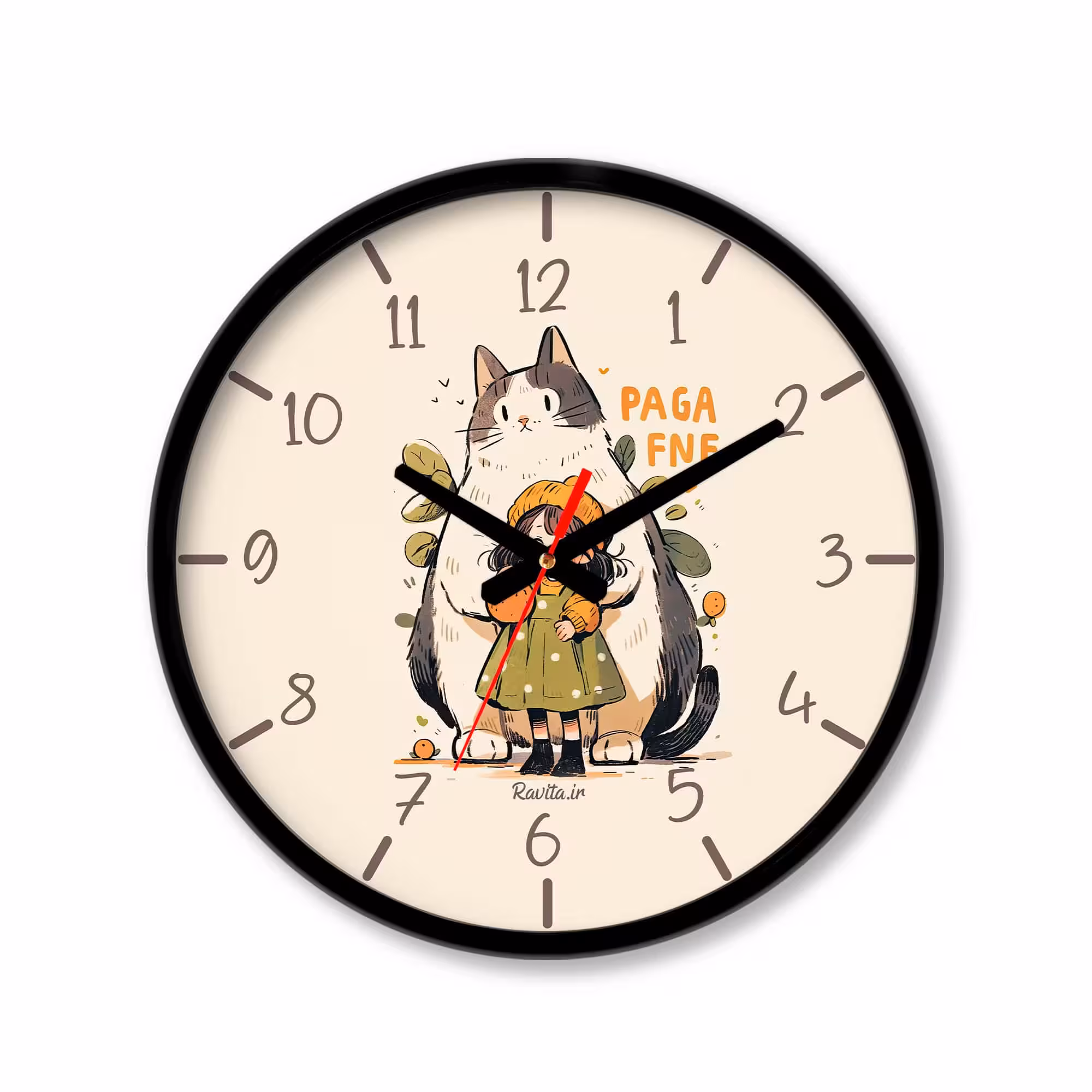 ساعت‌ دیواری رومیزی راویتا طرح گربه و دختر کد 3527