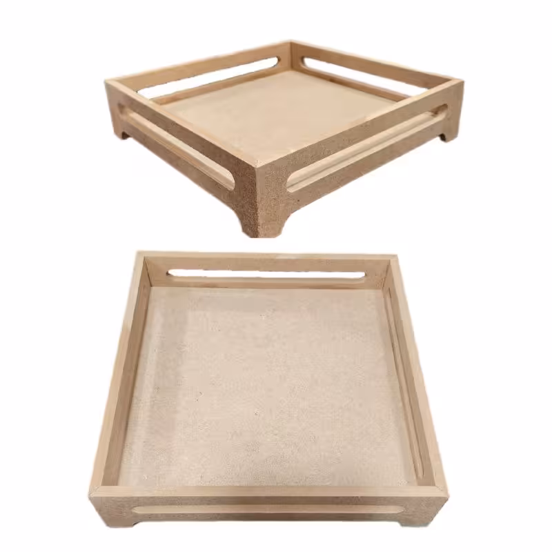 بیس MDF سینی فانتزی مربع 4 طرف دسته دار 25*25 ارتفاع 6