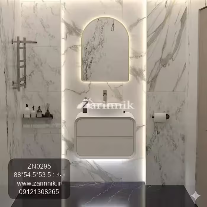 روشویی کابینتی مدرن، جنس سرامیک، رنگ سفید، کد ZN0295، برند زرین نیک