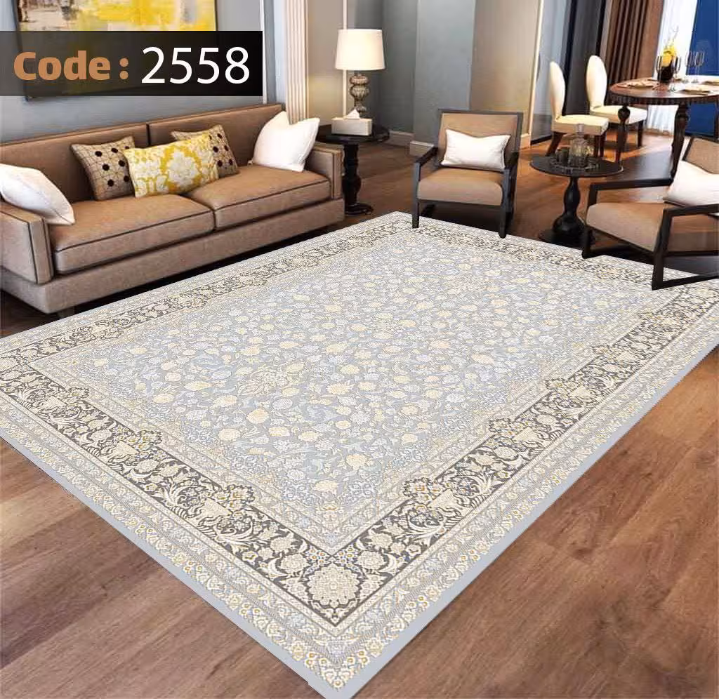 کاورفرش روفرشی دورکشدار گوشه لیفه ای طوسی کرم کد 2558