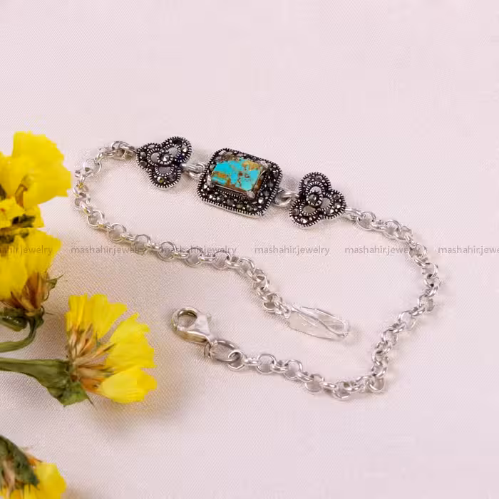 دستبند فیروزه زنانه کد 14657 - جواهری مشاهیر