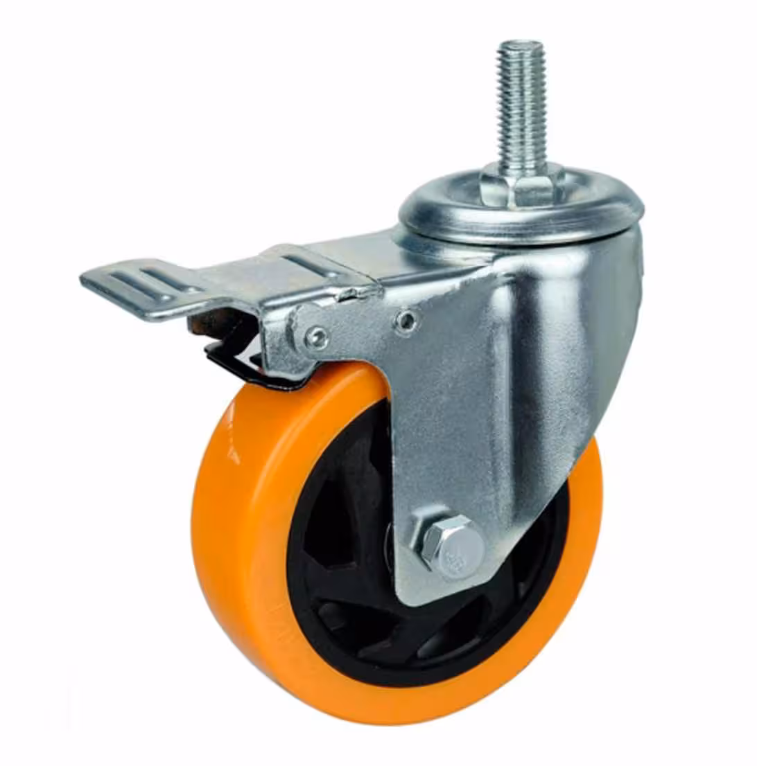 چرخ لوکس نارنجی پایه گردان ترمزدار وارداتی سایز 75 پیچی ( در صورت سفارش عمده قیمت توافقی)