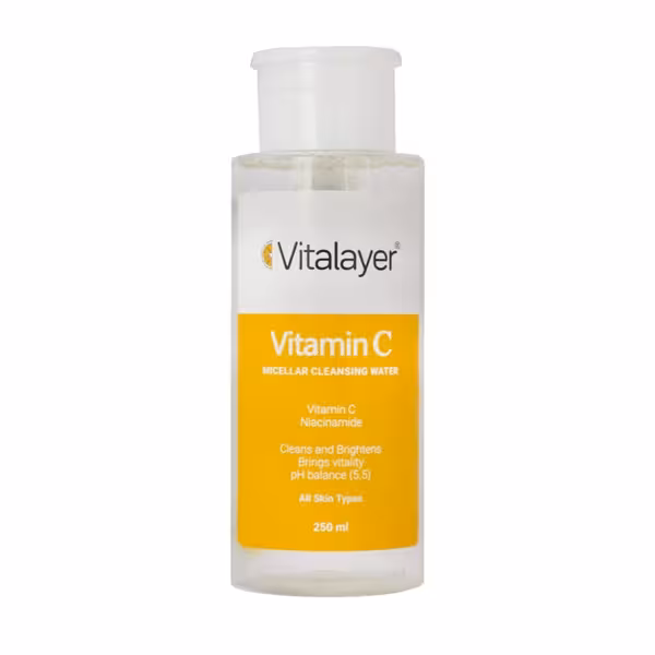 محلول پاک کننده آرایش ویتامین سی ویتالیر مناسب انواع پوست 250 میلی لیتر | Vitalayer Vitamin C Micellar Cleansing Water 250 ml