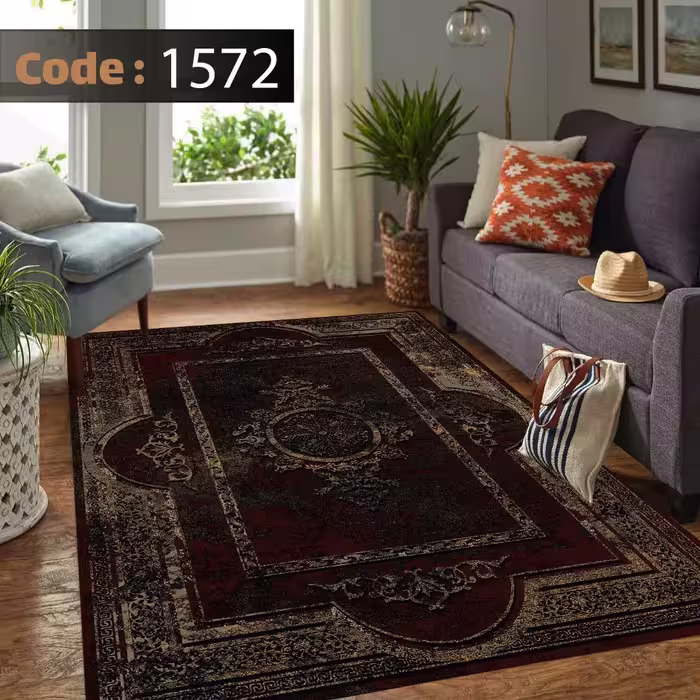 کاورفرش روفرشی دورکشدار گوشه لیفه ای کرم  قهوه ای کد 1572