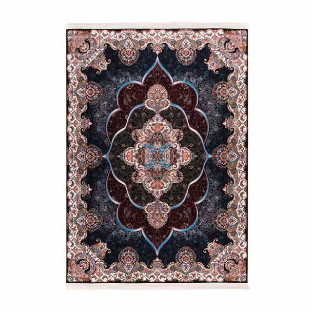 فرش ماشینی دنیای فرش طرح پانیذ زمینه سورمه ای