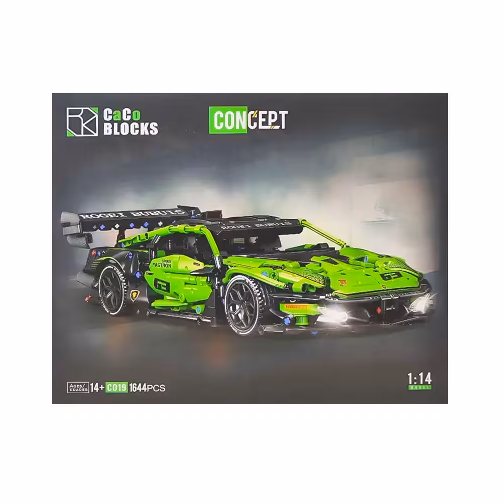 لگو ماشین لامبورگینی سبز مشکی 1644 قطعه مقیاس 1/14 برند CACO BLOCKS کد NO.C019