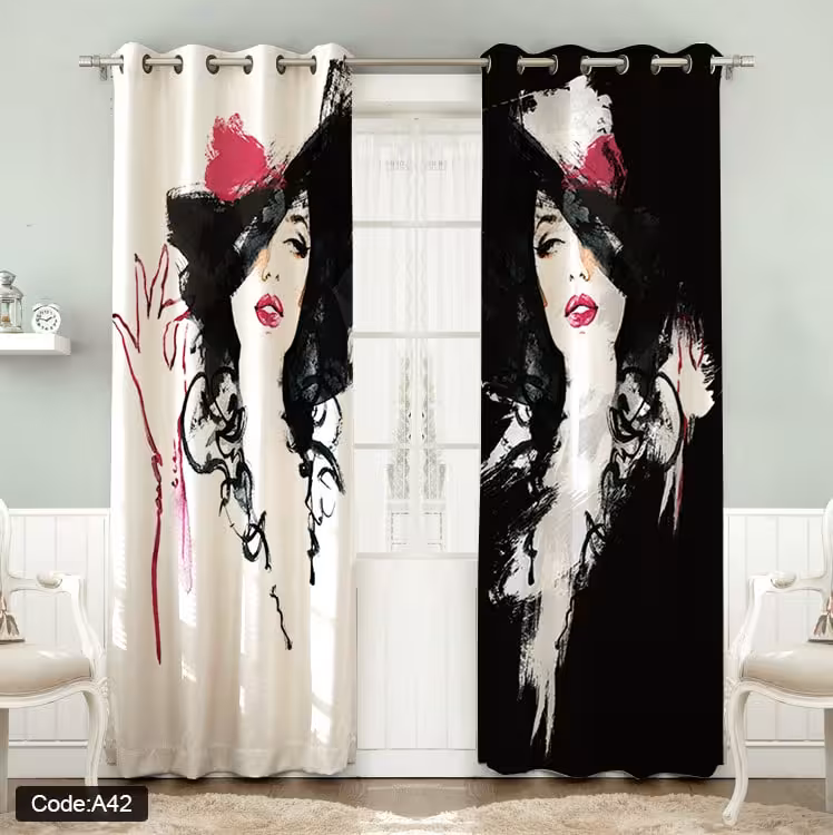 پرده پانچی مخمل چاپی دخترانه کد 42