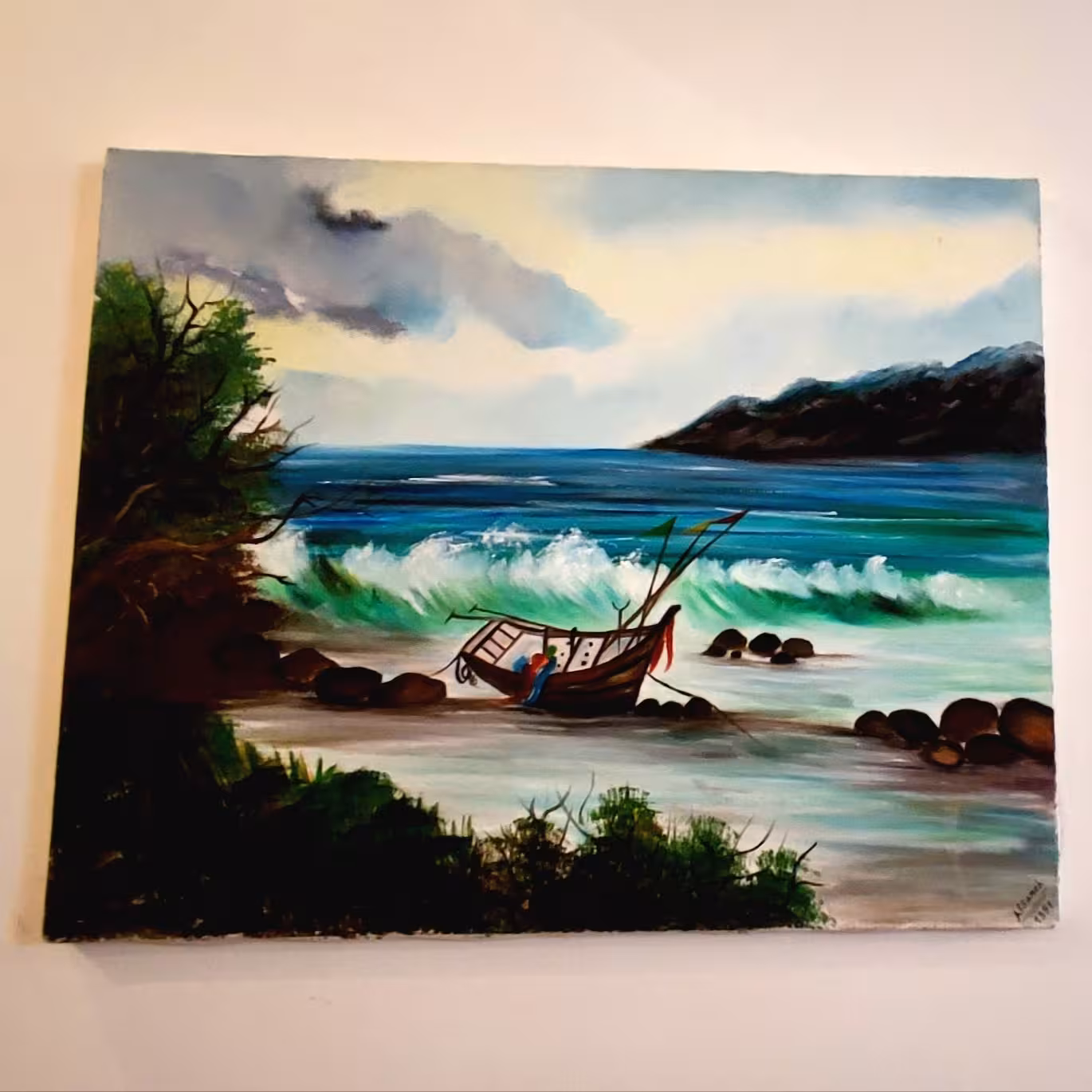 تابلوی نقاشی رنگ روغن طرح موج دریا سایز 40 در 50