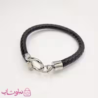 دستبند امگا چرم مشکی با قفل نقره ای