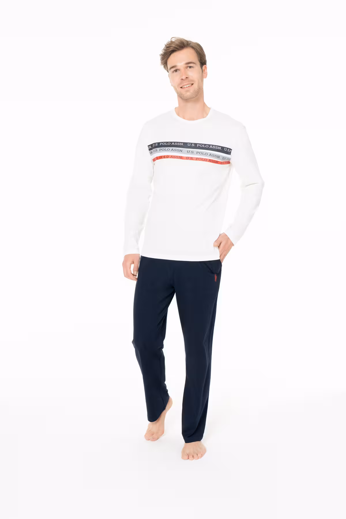 ست پیژامه مردانه لباس مسطح 100 ٪ پنبه الگوی خانگی U.S. Polo Assn.