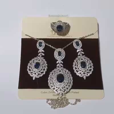 سرویس تمام‌ جواهر کوبیک زیرکون با روکش رادیوم سلطنتی برند celin ایتالیا