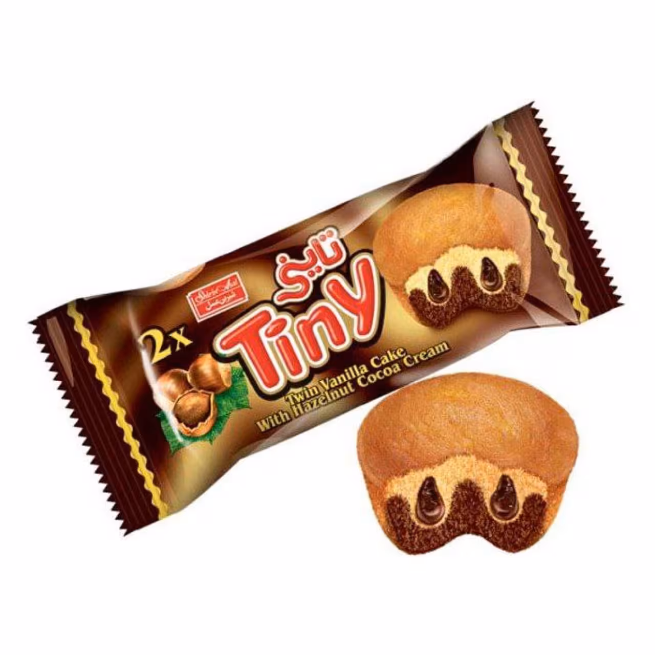 کیک تاینی دوقلو کرمدار کاکائویی فندقی وزن 60 گرم