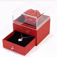 جعبه جواهرات کشویی قرمز وارداتی با رز جاودان