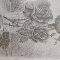 نقاشی سیاه قلم گل رز