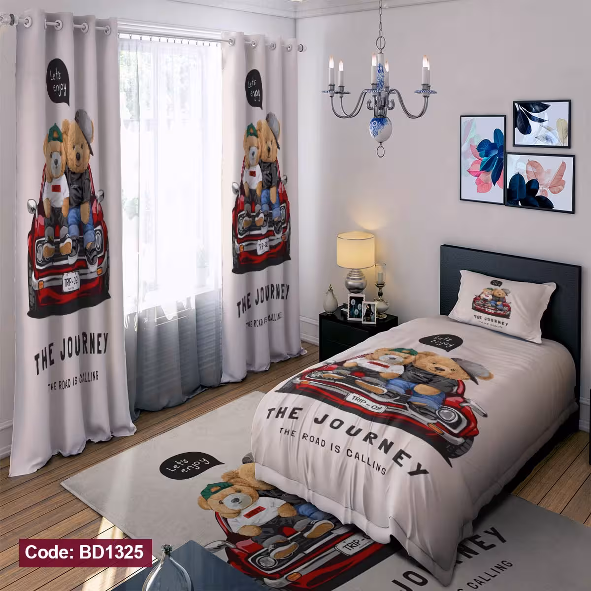 پرده پانچی مخمل چاپی پسرانه کد 1325