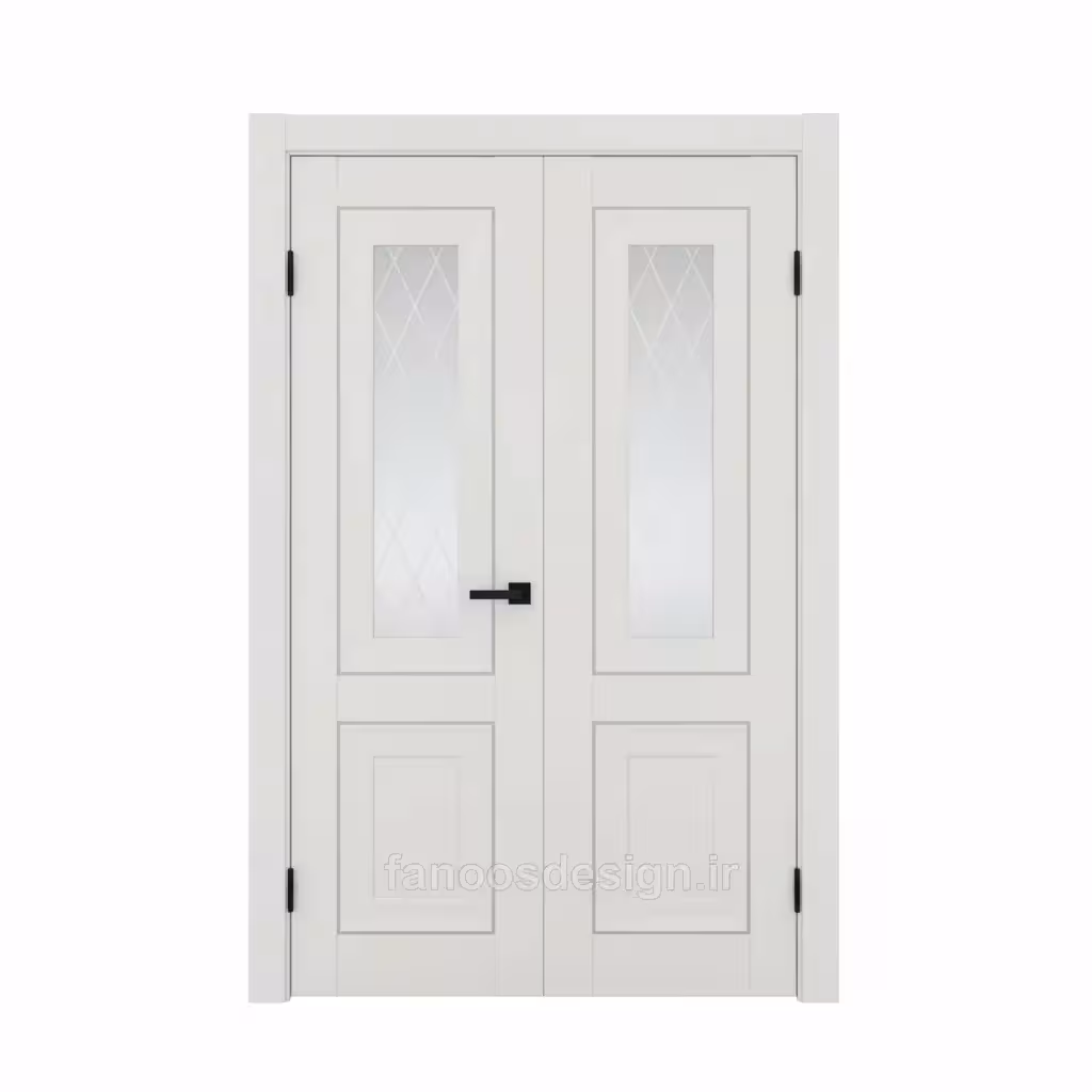 درب سفید دولنگه با شیشه طرح‌دار کد 30516