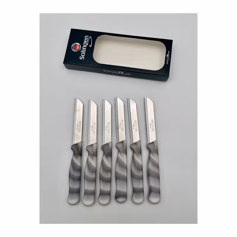 چاقوی میوه 6 تایی اصلی کلور Solingen با تیغه استیل ضد زنگ و دسته پلاستیکی باکیفیت طرح مرمری خاکستری | ساخت آلمان | کیفیت برتر زولینگن