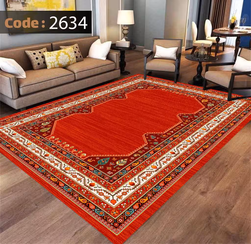 کاورفرش روفرشی دورکشدار گوشه لیفه ای لاکی ، آبی و متنوع کد 2634