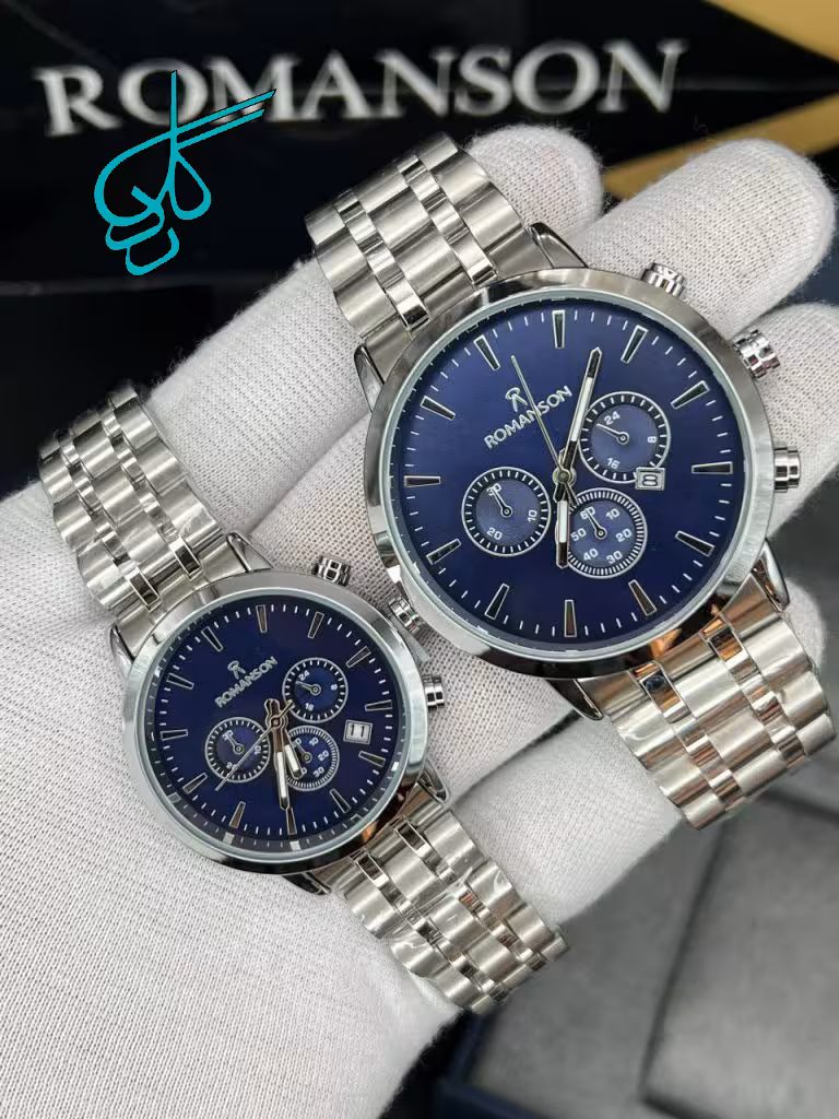 خرید ست ساعت زنانه و مردانه رومانسون طرح کرنو (تک موتوره) موتور ژاپن کیفیت ساخت AAA سربند توپر رنگ ثابت کد 2117489 - ردگل