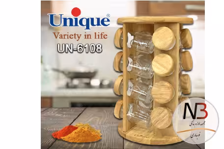 جا ادویه گردان گرد چوبی یونیک 16 تایی UN-6108