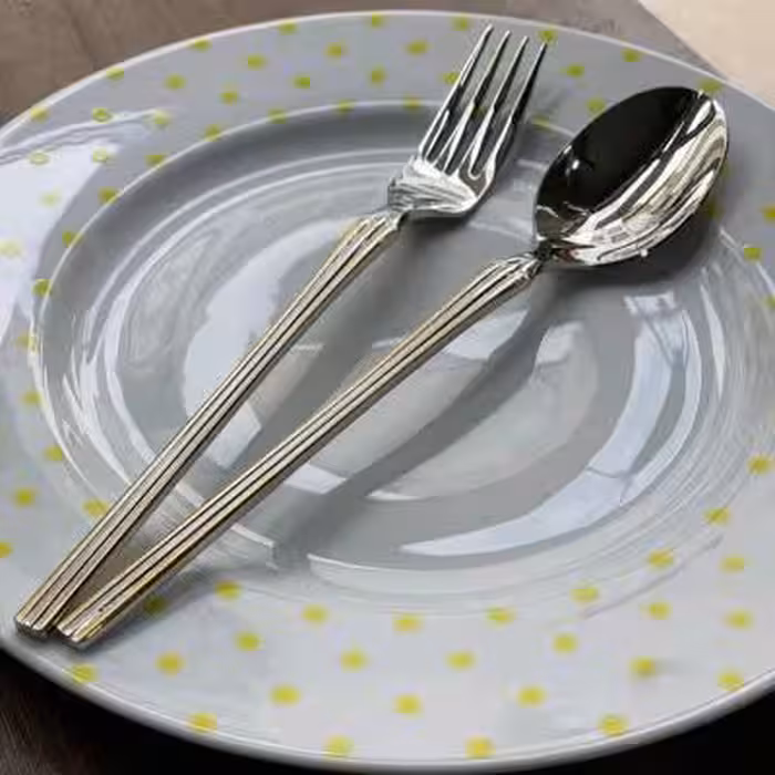 سرویس قاشق و چنگال نیمه طلایی 120 پارچه شیاردار یونیک