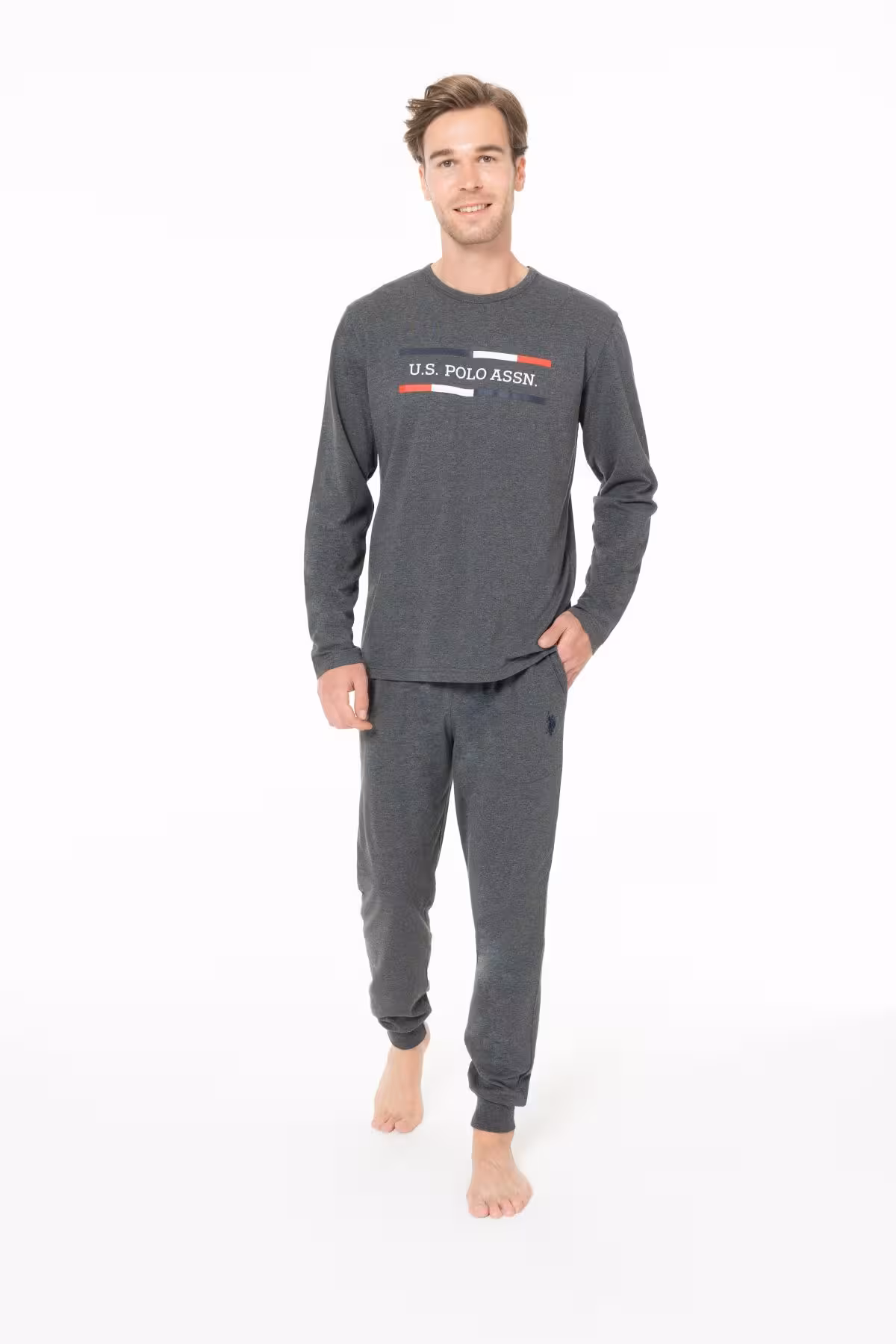 ست پیژامه مردانه U.S POLO ASSN. آستین بلند COLLAR COLAR CYTTERS PAJAMA SET ANTRASITMELANG U.S. Polo Assn.