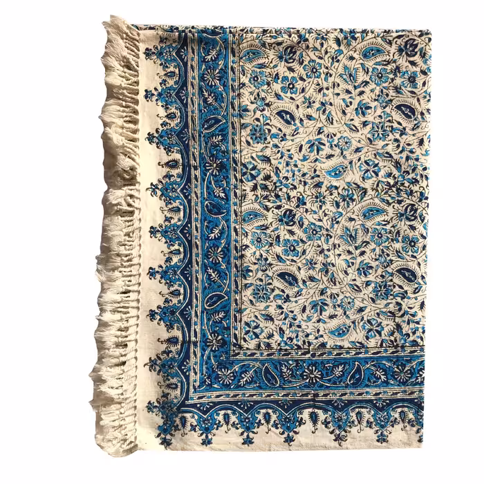 سفره قلمکار 6 نفره طرح بادامی آبی