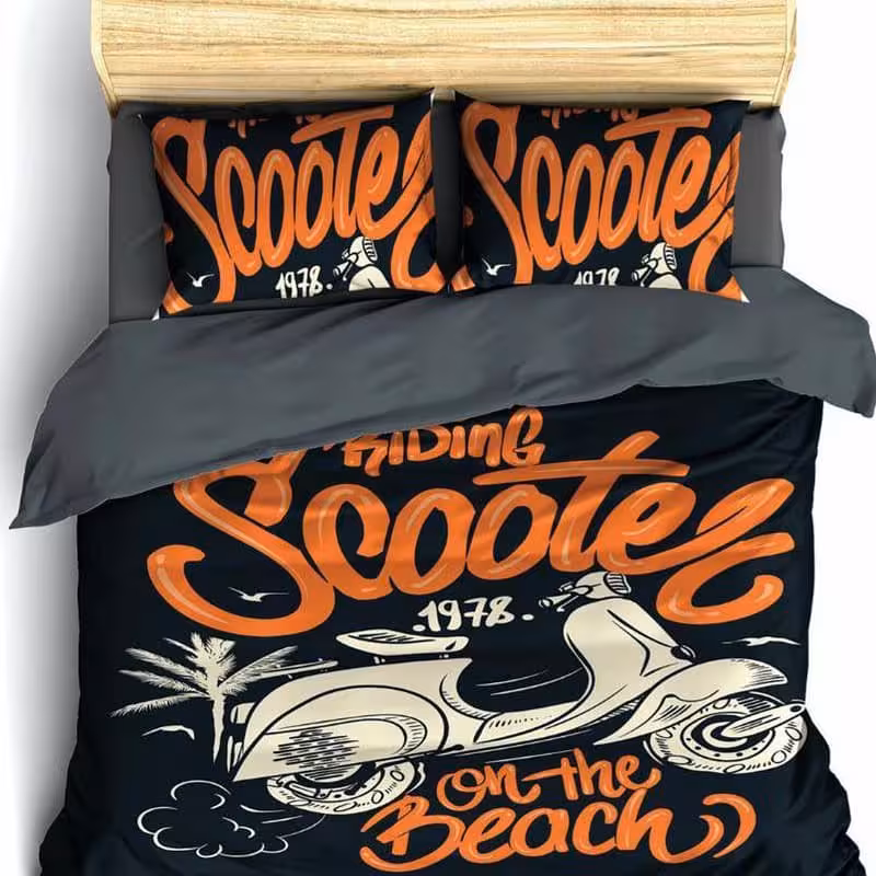 روتختی سه بعدی نانو پسرونه طرح اسکوتر شامل 5 تکه یک عدد لحاف با الیاف ضد حساسیت روتشکی کشدوز 2 عددروبالش یک عدد رو کوسن