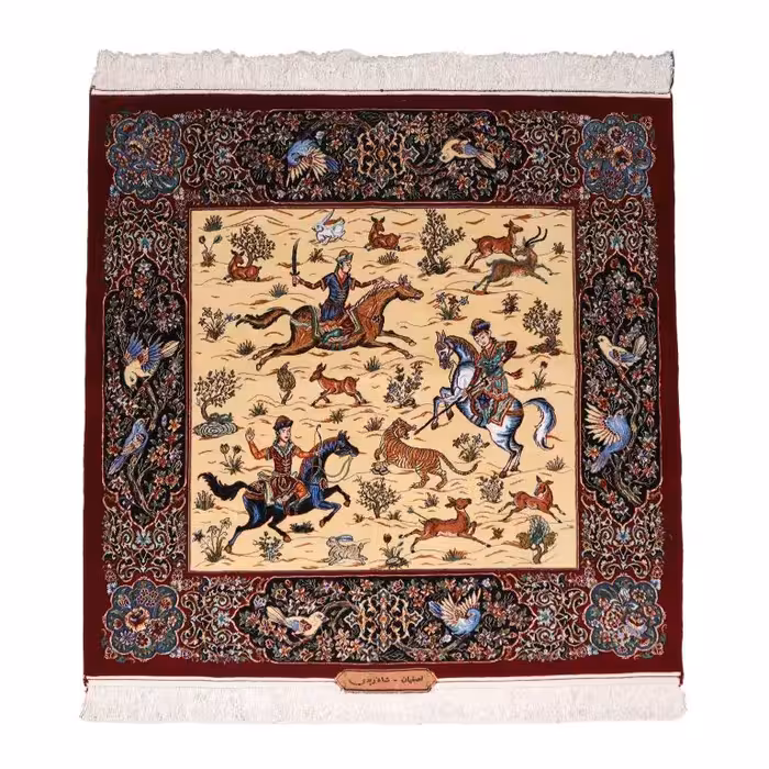 فرش دستبافت دو متری طرح شکارگاه دشت شکار اصفهان کد 4030408
