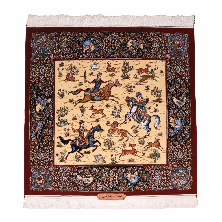 فرش دستبافت دو متری طرح شکارگاه دشت شکار اصفهان کد 4030408