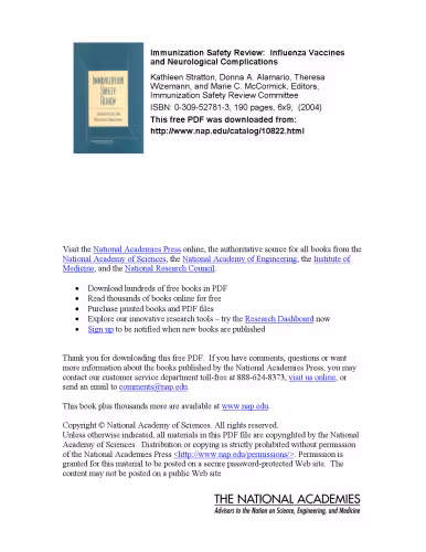 خرید و دانلود نسخه کامل کتاب Immunization Safety Review: Influenza Vaccines and Neurological Complications