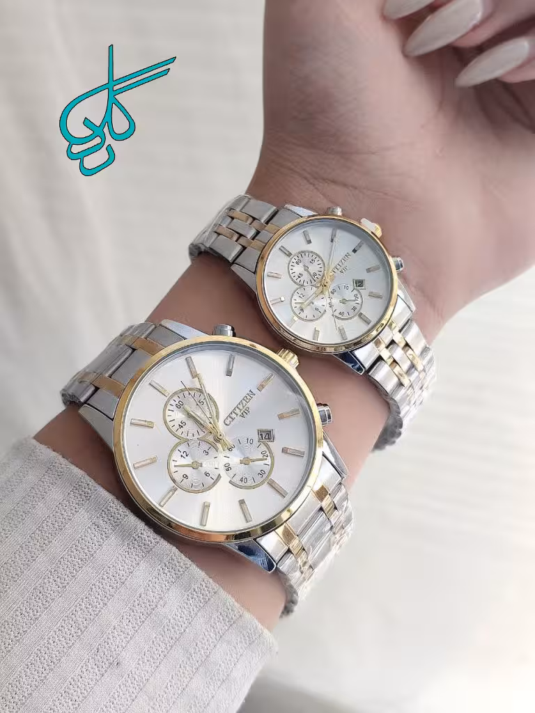 خرید ست ساعت زنانه و مردانه سیتیزن طرح سه موتوره تقویم دار رنگ ثابت دارای قفل ضامن دار کیفیت عالی دارای رنگبندی کد 2117268 - ردگل