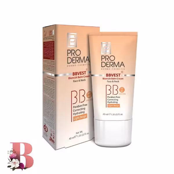 بی بی کرم پرودرما رنگ بژ روشن مناسب پوست های چرب و جوشدار spf 40 حجم 40 میلی لیتر | ProDerma BBVest Blemish Balm Cream light beige SPF40 40 ml