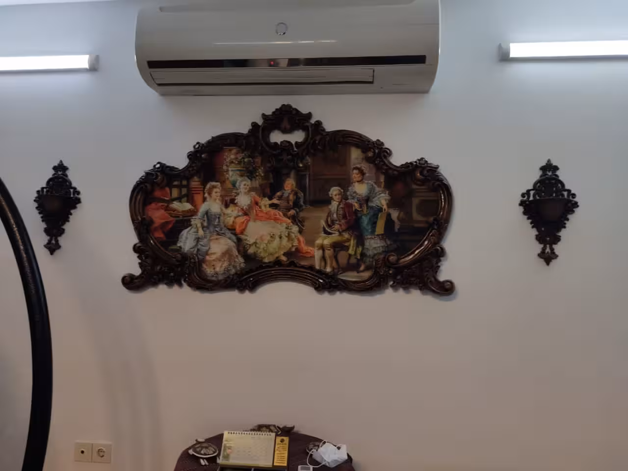 قاب شومینه فایبرگلاس با شمعدان رنگ چوب کد 102413