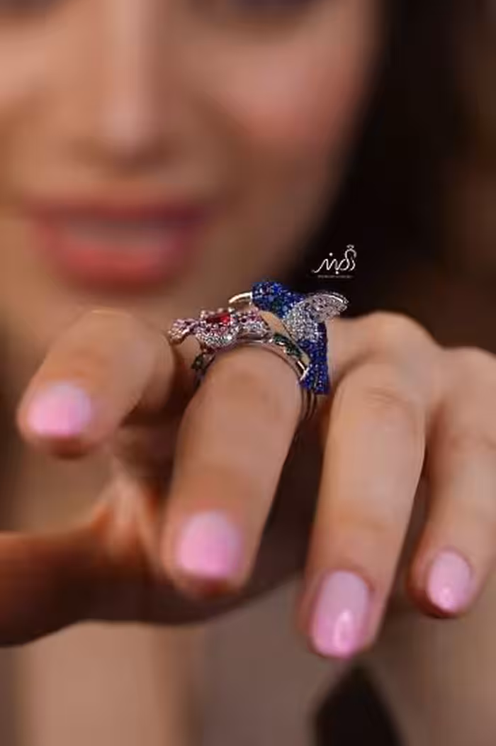 💍انگشتر جواهري گل و پرنده خاص و زیبا؛ نقره عیار 925(R_1265)