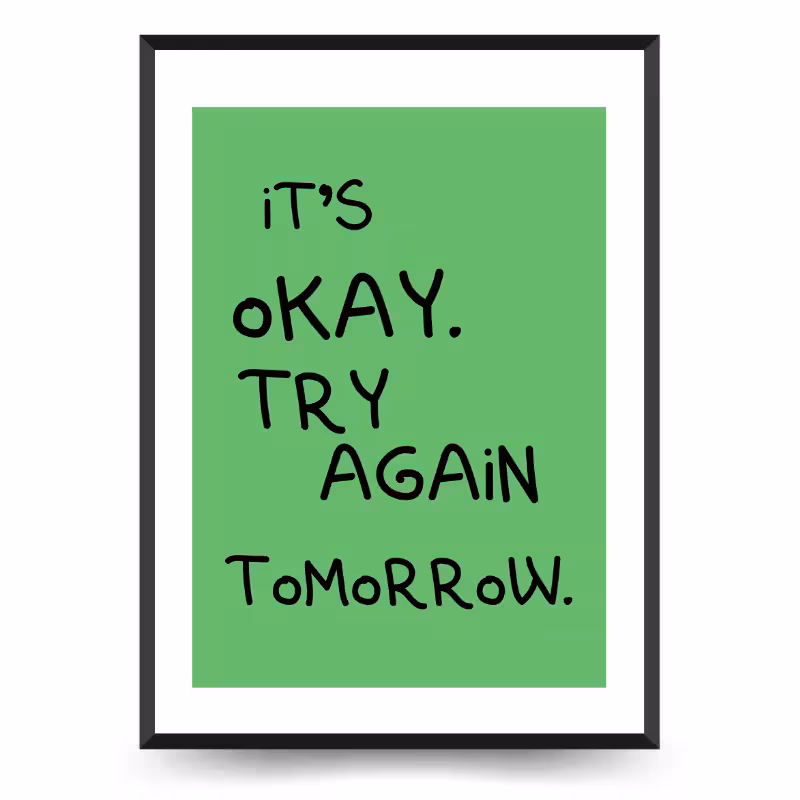 تابلو دکوراتیو نوشته Try again tomorrow سبز