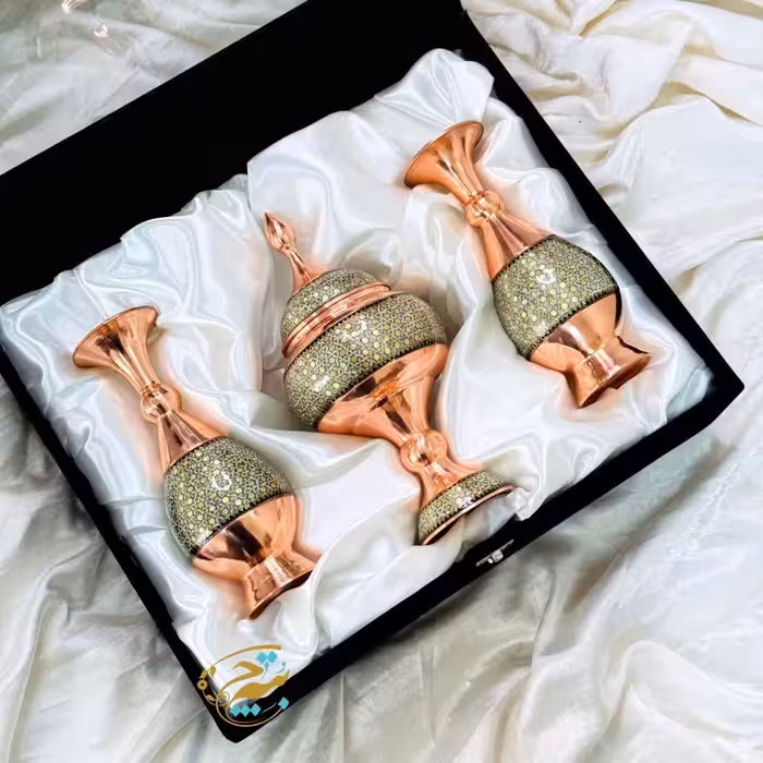 ست هدیه خاتم کاری گلدان و شکلات خوری با جعبه مخمل