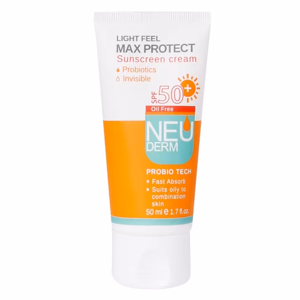 کرم ضد آفتاب بی رنگ SPF 50 نئودرم (مخصوص پوست چرب)
