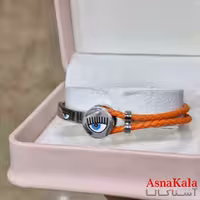 دستبند دخترانه پینترستی استیل مدل بند چرمی چشم زخم کد DSB181017W