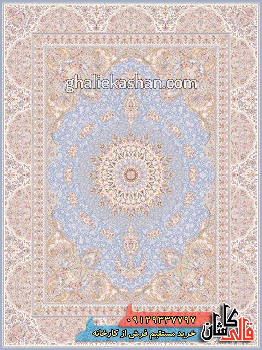فرش 1500 شانه طرح ماهرو زمینه آبی تیره کاشان