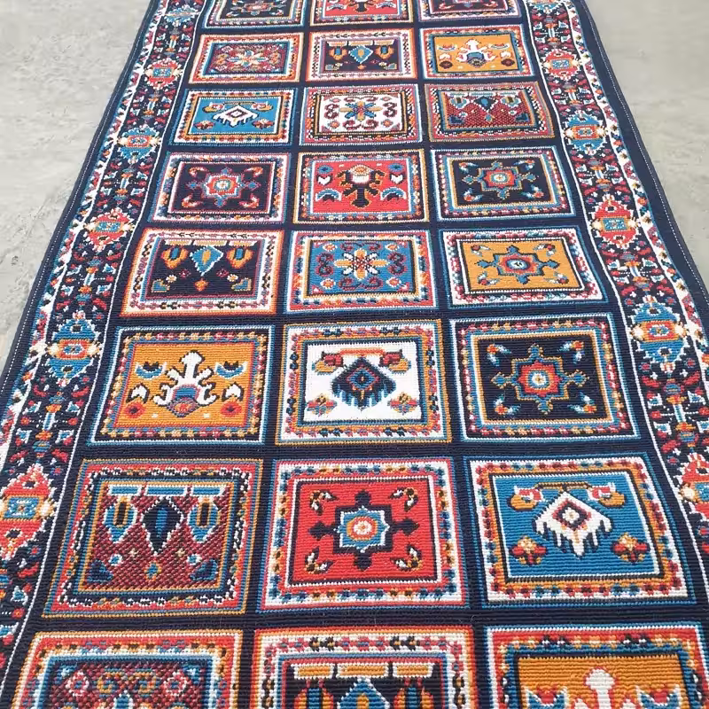 کناره گلیم ماشینی کاشان طرح کژال سرمه ای سایز6،70در1،70(هزینه ارسال باخریداروپس کرایه میباشد)