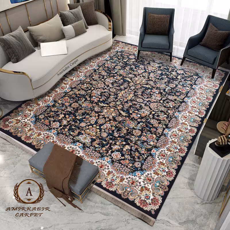 فرش 700 شانه طرح الماس سرمه‌ای