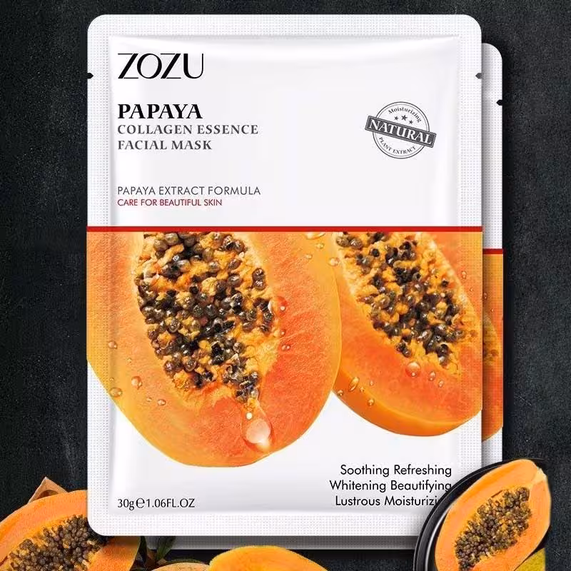 ماسک ورقه ای 30 گرمی بزرگ پاپایا زوزو سفید کننده پوست و تنظیم چربی پوست ضد جوش و ضد چین و چروک لطیف کننده پوست صورت 
