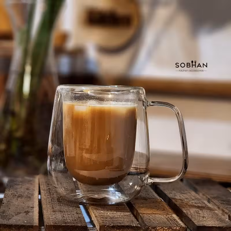 ماگ دو جداره دسته دار