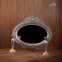 سرویس آینه شمعدان نقش گل برجسته برنجی با روکش نقره