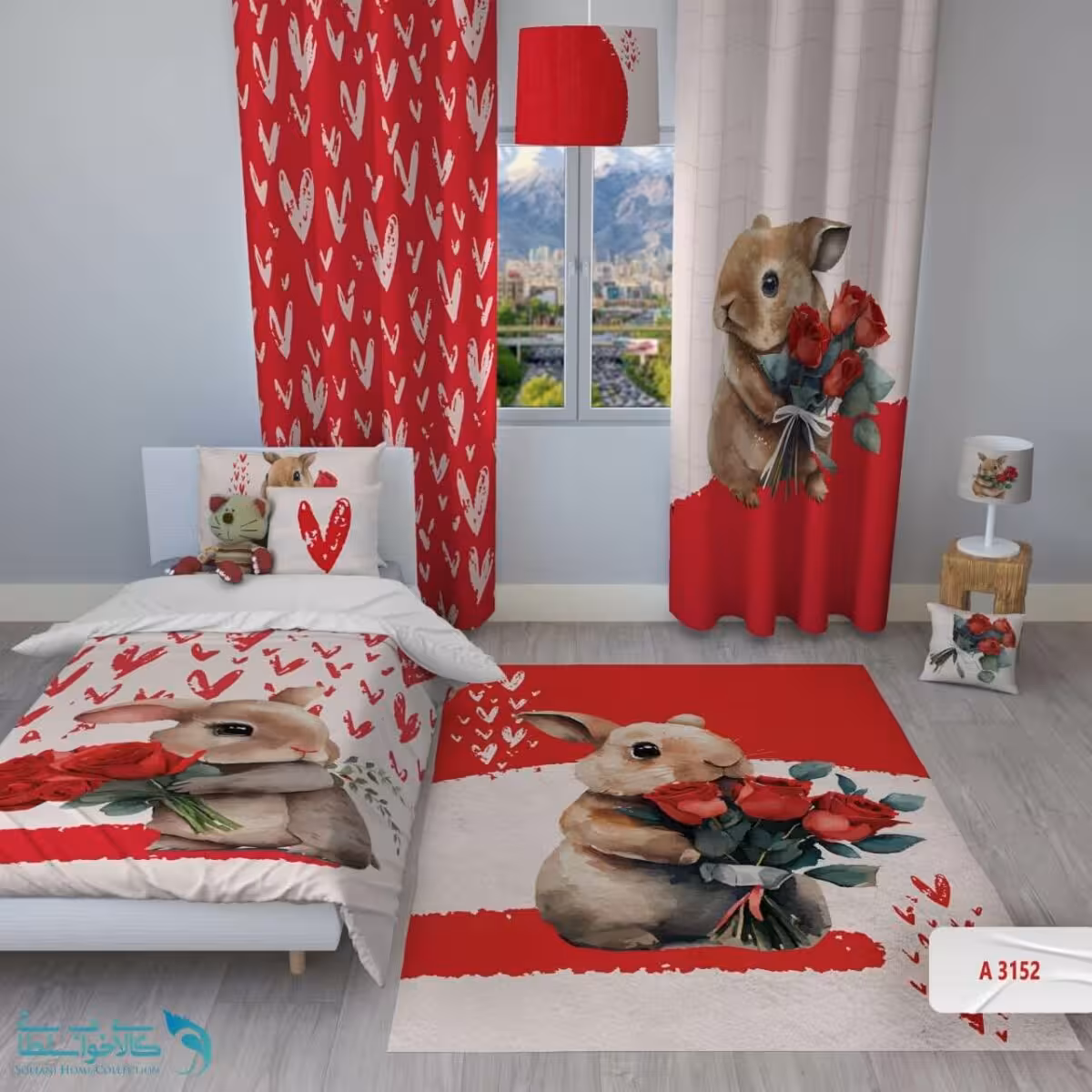 روتختی اتاق کودک طرح خرگوش و گل رز سایز یکنفره کد A3152