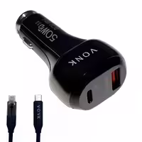 شارژر فندکی 50 وات دو پورت وونک مدل VC–50 به همراه کابل USB-C